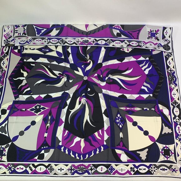Emilio Pucci 100% Silk Geometric Print Scarf 34x34 Purple Designer Luxe - Picture 5 of 7